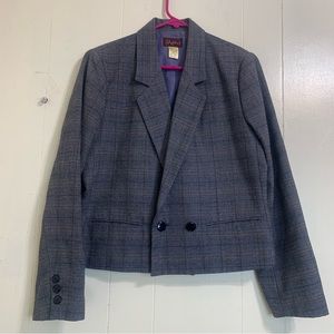 J.Ashford Vintage Gray Plaid Long Sleeve Button Closure Short Blazer Size 11.